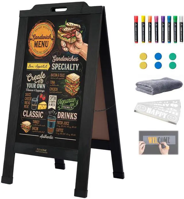 Main image of Magnetic Portable A-Frame Chalkboard Signs, 40" x 20" Large Wood Sandwich Board Signs Outdoor, Double-Sided Sidewalk Standing Chalk Board for Business, Wedding, Vendor Display, Coffee Shope - Black