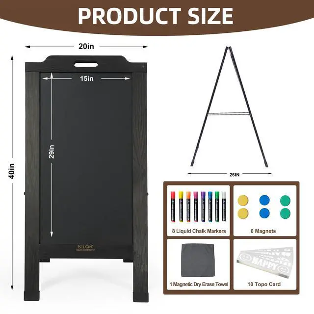 Alt view image 2 of 6 - Magnetic Portable A-Frame Chalkboard Signs, 40" x 20" Large Wood Sandwich Board Signs Outdoor, Double-Sided Sidewalk Standing Chalk Board for Business, Wedding, Vendor Display, Coffee Shope - Black