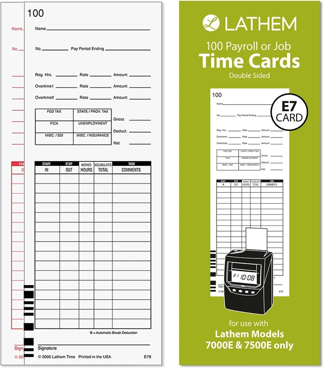 Main image of Universal Payroll/Job Time Cards,Double-Sided,For 7000E / 7500E Time Clocks,E79-100,White,(Pack of 500)