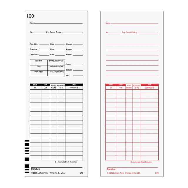 Alt view image 2 of 4 - Universal Payroll/Job Time Cards,Double-Sided,For 7000E / 7500E Time Clocks,E79-100,White,(Pack of 500)