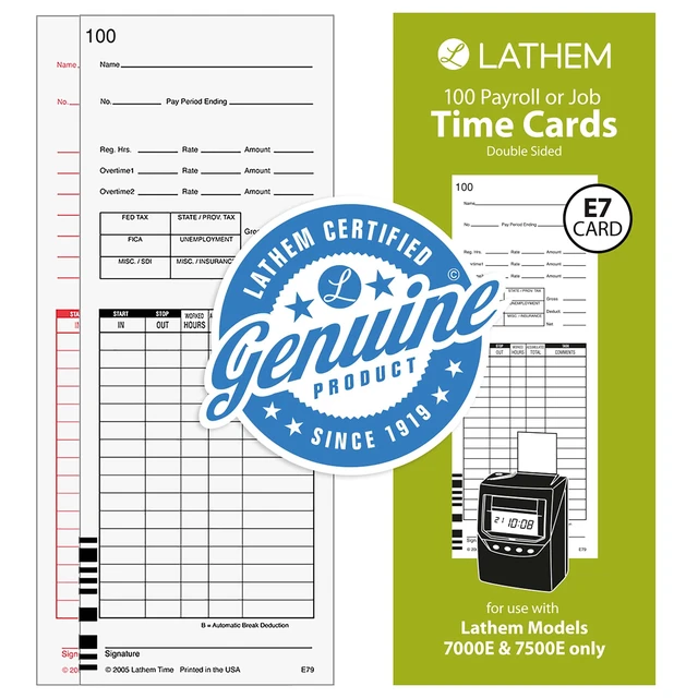 Alt view image 4 of 4 - Universal Payroll/Job Time Cards,Double-Sided,For 7000E / 7500E Time Clocks,E79-100,White,(Pack of 500)