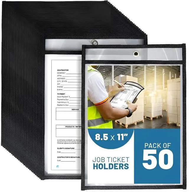Main image of 50 Pack Job Ticket Holders 8.5x11 - Work Order Plastic Sleeves for Documents - 8 1/2 x 11 Shop Ticket Holders - Heavy Duty Sheet Protectors - Dry Erase Pocket Sleeves - Dry Erase Clear Pocket Sleeve