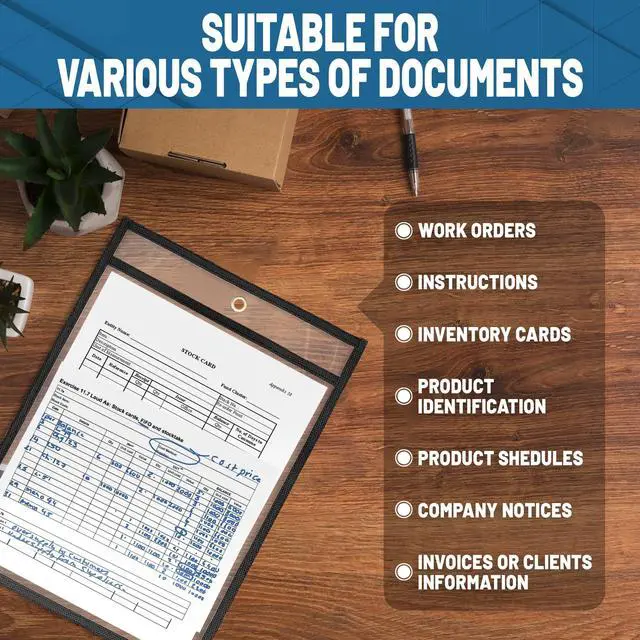 Alt view image 5 of 6 - 50 Pack Job Ticket Holders 8.5x11 - Work Order Plastic Sleeves for Documents - 8 1/2 x 11 Shop Ticket Holders - Heavy Duty Sheet Protectors - Dry Erase Pocket Sleeves - Dry Erase Clear Pocket Sleeve