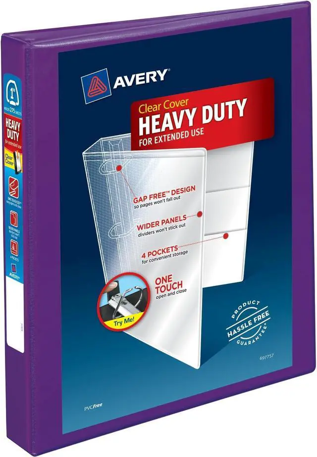 Main image of Heavy-Duty View Binder 1 Inch Purple | One-Touch EZD Rings | DuraHinge Design | Holds 50% More | Pack of 12