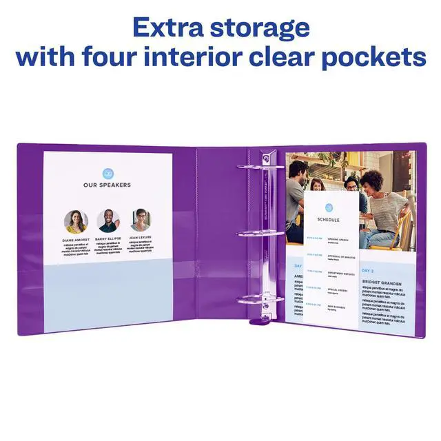 Alt view image 6 of 6 - Heavy-Duty View Binder 1 Inch Purple | One-Touch EZD Rings | DuraHinge Design | Holds 50% More | Pack of 12