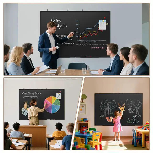 Alt view image 4 of 6 - Folding Magnetic Chalkboard - 60 x 40 Large Black Aluminum Frame Chalk Board Words Sign Wall Decor for Business, Menu, School, Office - Magnet Bulletin Display Board Pizarra