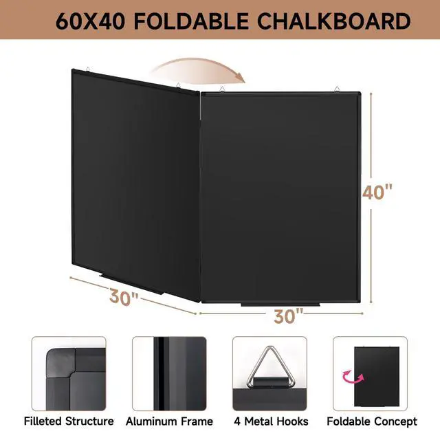 Alt view image 5 of 6 - Folding Magnetic Chalkboard - 60 x 40 Large Black Aluminum Frame Chalk Board Words Sign Wall Decor for Business, Menu, School, Office - Magnet Bulletin Display Board Pizarra