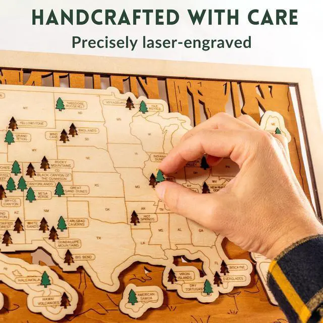 Alt view image 3 of 6 - National Parks Map USA Travel Tracker with Checklist, Pins & Stickers Adventure Gift for Park Lovers, Couples & Families, Bucket List Wall Art Decor
