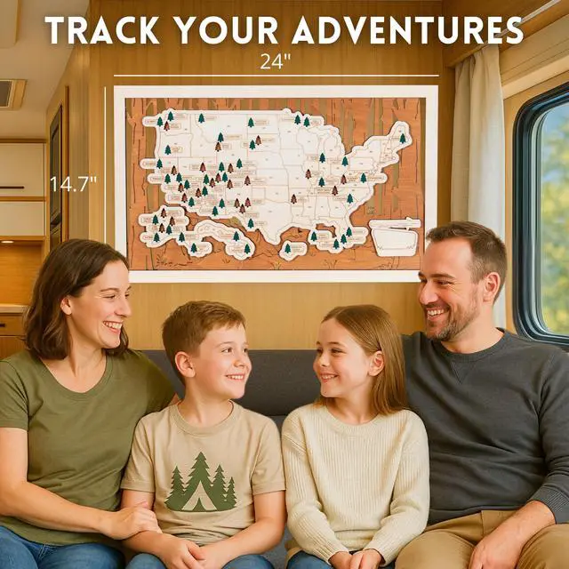 Alt view image 5 of 6 - National Parks Map USA Travel Tracker with Checklist, Pins & Stickers Adventure Gift for Park Lovers, Couples & Families, Bucket List Wall Art Decor