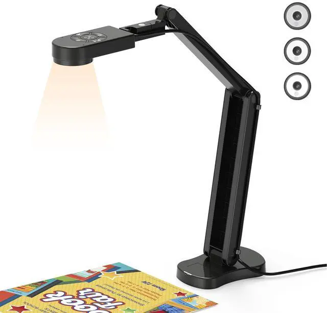 Main image of THUSTAR 8MP Document Camera & Webcam 4K with Dual Microphones, USB Visualiser A3-Size, 3-Level LED Lights, Image Invert Function, Fold, for Live Demo, Distance Education -Windows, macOS and Chrome OS