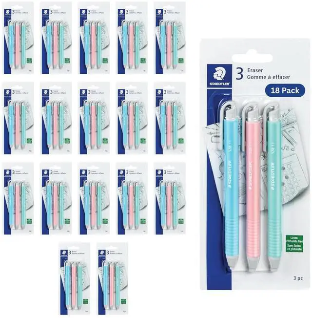 Main image of Vinyl Eraser Holder, 18-Pack | Soft Latex-Free Vinyl, Smudge-Free Clean Erasing for Drawing, Drafting, School & Office Use