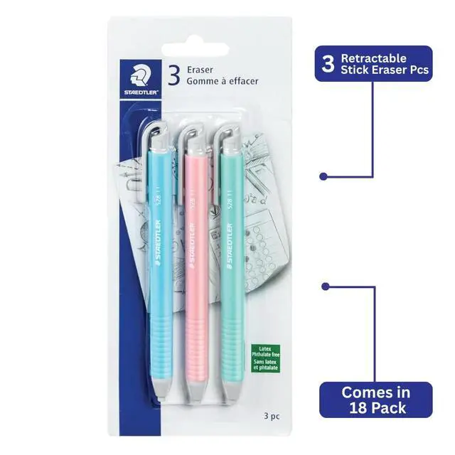 Alt view image 3 of 6 - Vinyl Eraser Holder, 18-Pack | Soft Latex-Free Vinyl, Smudge-Free Clean Erasing for Drawing, Drafting, School & Office Use