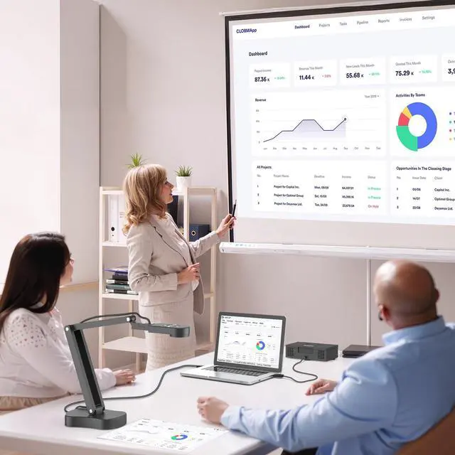 Alt view image 3 of 6 - 8MP USB Document Camera, Auto Focus, LED Light, Image Reversal, Built-in Mic, Mac OS, Windows, Chromebook for Distance Learning, Remote Teaching, Web Conferencing, Live Demo