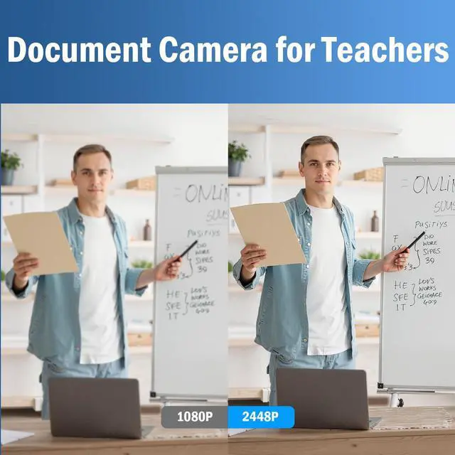 Alt view image 5 of 6 - 8MP USB Document Camera, Auto Focus, LED Light, Image Reversal, Built-in Mic, Mac OS, Windows, Chromebook for Distance Learning, Remote Teaching, Web Conferencing, Live Demo