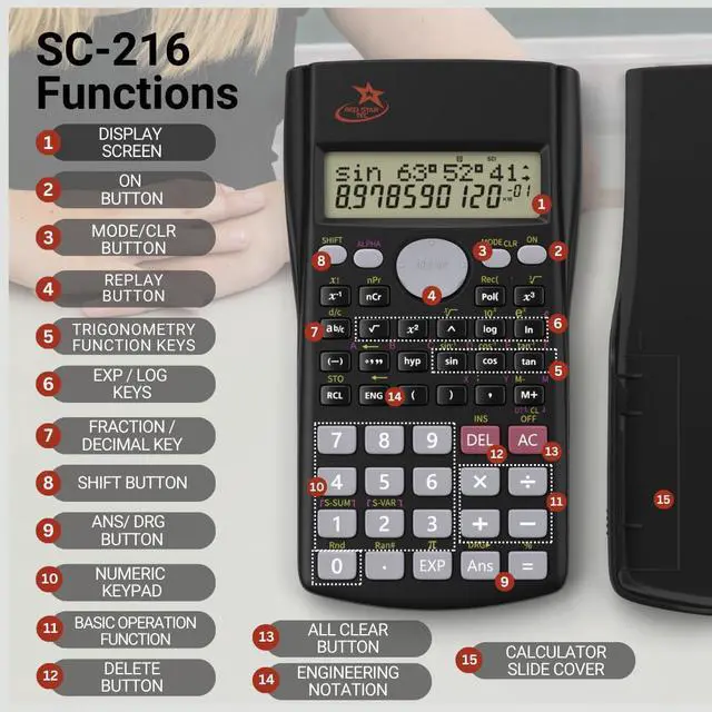 Alt view image 5 of 6 - 6-Pack SC-216 Non-Graphing Scientific Calculator, Middle/High School