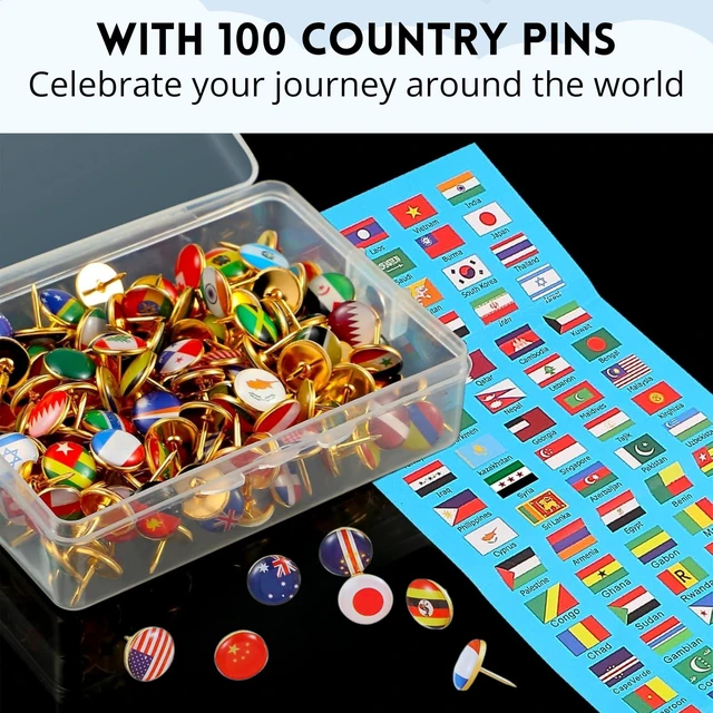 Alt view image 4 of 5 - Large Cork Globe with 300 Push Pins 12.6" Tall | World Travel Map with Metallic, Colored & National Flags Push Pins | 3D World Map Pin Board for Home or Office | Gift for Travelers, Couples & Families