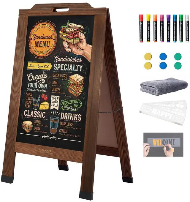Main image of Magnetic Portable A-Frame Chalkboard Signs, 40" x 20" Large Wood Sandwich Board Signs Outdoor, Double-Sided Sidewalk Standing Chalk Board for Business, Wedding, Vendor Display, Coffee Shope - Brown