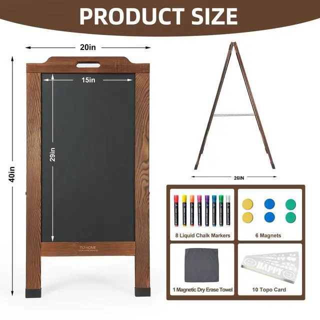 Alt view image 2 of 6 - Magnetic Portable A-Frame Chalkboard Signs, 40" x 20" Large Wood Sandwich Board Signs Outdoor, Double-Sided Sidewalk Standing Chalk Board for Business, Wedding, Vendor Display, Coffee Shope - Brown