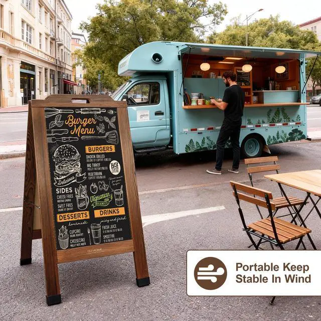 Alt view image 6 of 6 - Magnetic Portable A-Frame Chalkboard Signs, 40" x 20" Large Wood Sandwich Board Signs Outdoor, Double-Sided Sidewalk Standing Chalk Board for Business, Wedding, Vendor Display, Coffee Shope - Brown