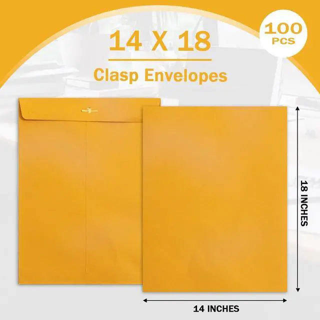 Alt view image 2 of 6 - 100 Pack 14x18 inch Clasp Envelopes | Large Manilla Envelopes, Clasp and Gummed Closures, For Mailing Legal-Sized Papers, Large Prints, Photographs, Posters