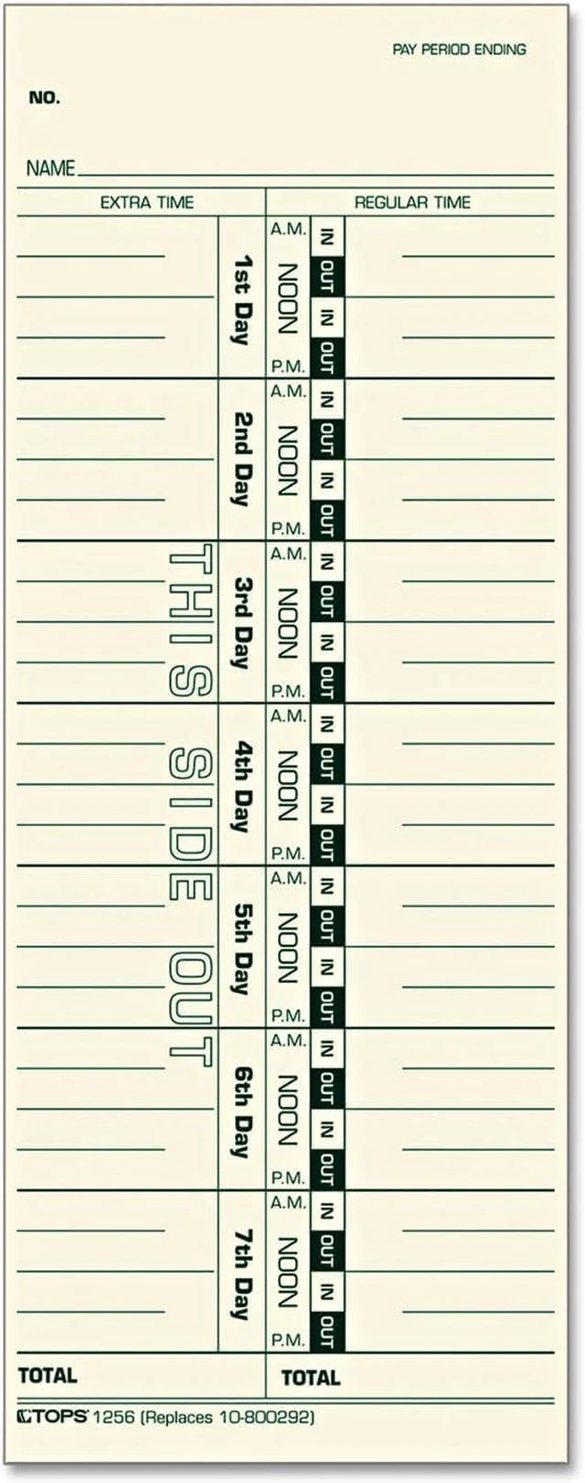 Main image of Time Cards, Weekly, 1-Sided, Numbered Days, 3-1/2" x 9", Manila, Green Print, 500-Count (1256) (Pack of 6)