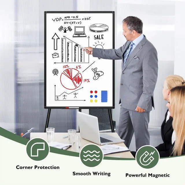 Alt view image 5 of 6 - Magnetic Whiteboard Easel Stand, Dry Erase 36 x 24 White Board with Height Adjustable Tripod Stand, 3' x 2' Flipchart Easel Stand Presentation Board with Black Frame, 6 Magnets, 1 Eraser, 2 Pens