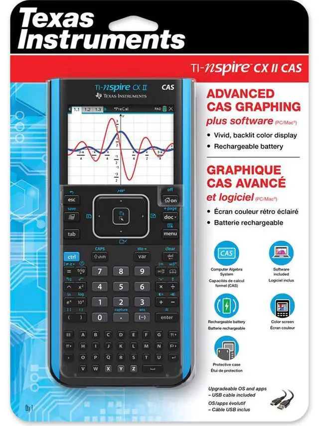 Alt view image 3 of 6 - Texas Instruments TI-Nspire CX II CAS Graphing Calculator | Color Screen, 8 Built-in Apps, Python Programming, Included Software, for Math, Science and Finance | Signature Series Power Bundle