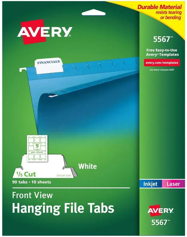 Main image of Printable Hanging Tabs, 1/5 Tab, 2 1/16, White, 5 Packs (5567)