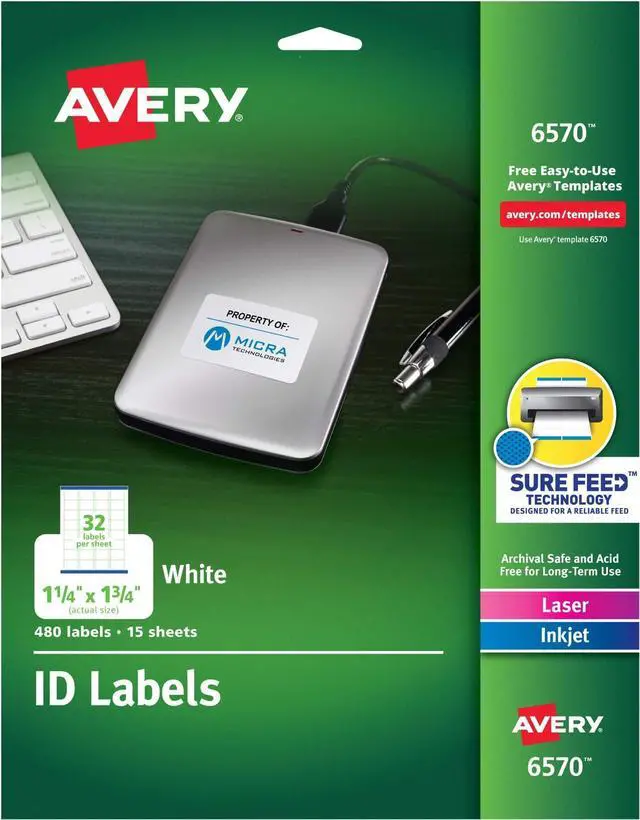 Main image of ID Labels, Permanent Adhesive, 1.25" x 1.75" | Sure Feed Technology | 480 Labels, Pack of 5