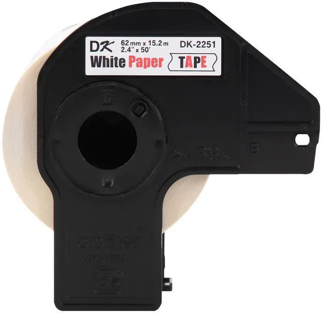 Main image of Genuine DK-22513PK Continuous Length Replacement Labels, Black/Red Label on White Paper Tape, Engineered with Excellence, 2.4 x 50 feet, (3) Rolls per Box (DK22513PK)