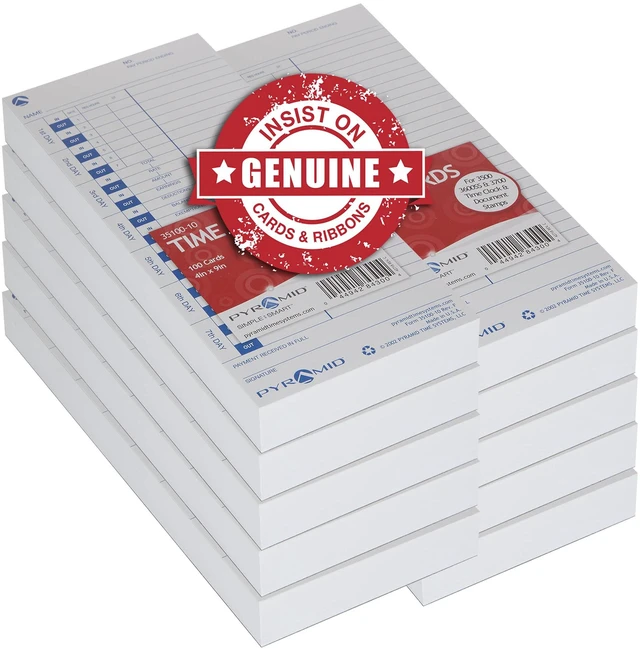 Main image of 30% Recycled Time Cards (35100-10MB) for Pyramid Models 3500, 3500SS, 3600SS, and 3700 Time Clock and Document Stamp, Single Sided Time Sheets (4 X 9 In) - 1000 Time Cards | For Pyramid Models 3500, 3
