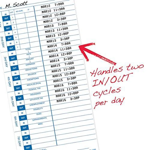 Alt view image 3 of 6 - 30% Recycled Time Cards (35100-10MB) for Pyramid Models 3500, 3500SS, 3600SS, and 3700 Time Clock and Document Stamp, Single Sided Time Sheets (4 X 9 In) - 1000 Time Cards | For Pyramid Models 3500, 3