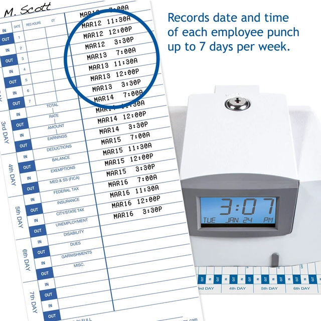 Alt view image 5 of 6 - 30% Recycled Time Cards (35100-10MB) for Pyramid Models 3500, 3500SS, 3600SS, and 3700 Time Clock and Document Stamp, Single Sided Time Sheets (4 X 9 In) - 1000 Time Cards | For Pyramid Models 3500, 3