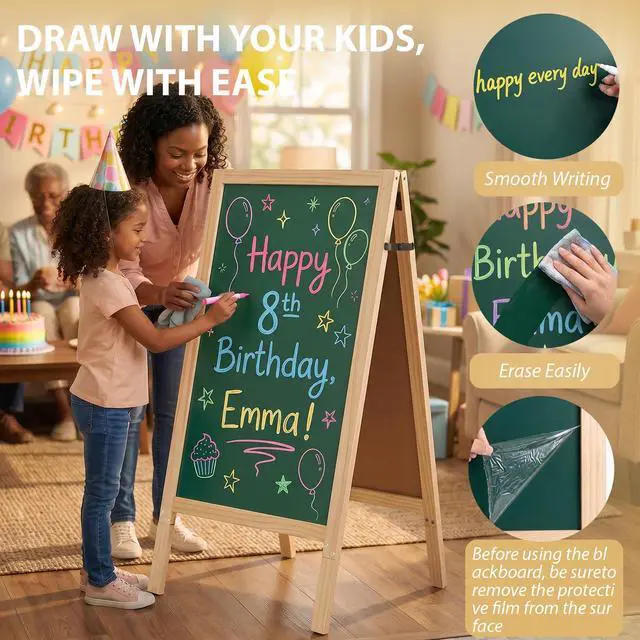 Alt view image 2 of 6 - Double-Sided A-Frame Chalkboard Sign 40x20, Magnetic Sidewalk Sign with Solid Pine Wood Frame, Large Chalkboard Easel Menu Board for Restaurants, Cafes, Weddings & Outdoor Display with Accessories