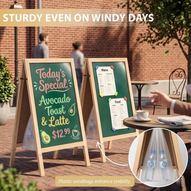 Alt view image 5 of 6 - Double-Sided A-Frame Chalkboard Sign 40x20, Magnetic Sidewalk Sign with Solid Pine Wood Frame, Large Chalkboard Easel Menu Board for Restaurants, Cafes, Weddings & Outdoor Display with Accessories