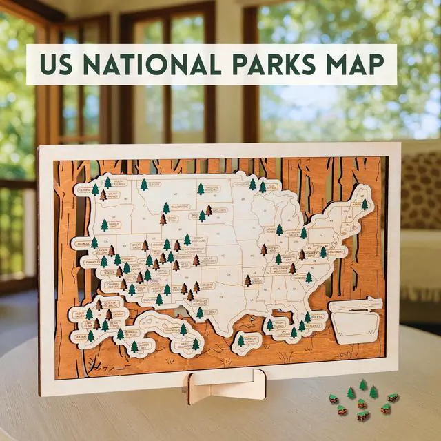 Alt view image 2 of 6 - National Parks Map USA Travel Tracker with Checklist, Pins & Stickers Adventure Gift for Park Lovers, Couples & Families, Bucket List Wall Art Decor