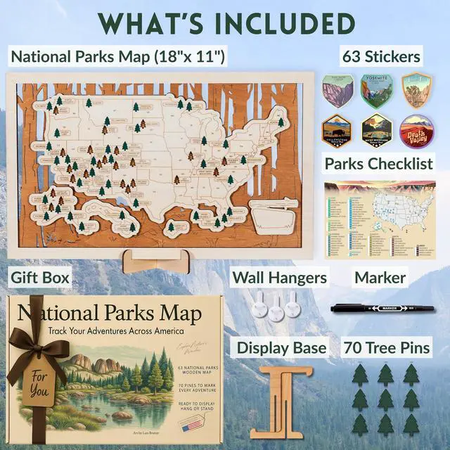 Alt view image 4 of 6 - National Parks Map USA Travel Tracker with Checklist, Pins & Stickers Adventure Gift for Park Lovers, Couples & Families, Bucket List Wall Art Decor