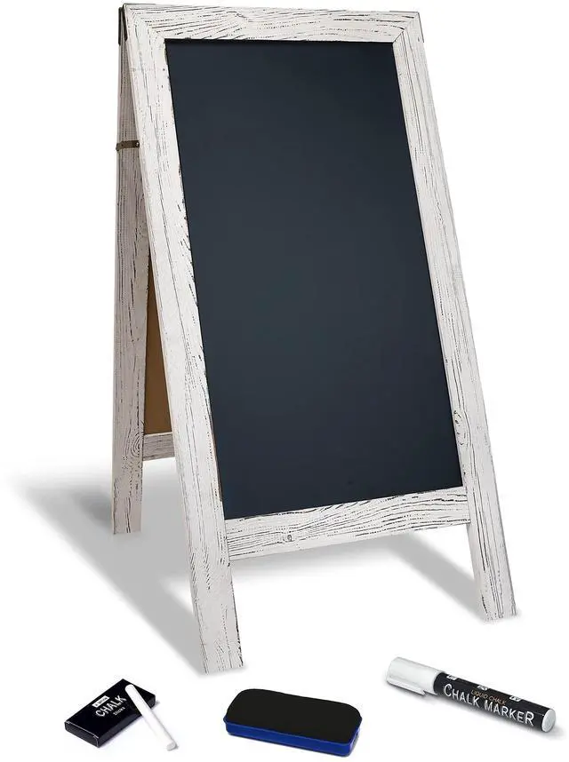 Main image of Magnetic A-Frame Chalkboard Sign, Extra Large 20" x 40", Standing Chalkboard Easel, with Chalk Marker + Chalk & Eraser, Sandwich Board Outdoor Sidewalk Sign,(Whitewash)