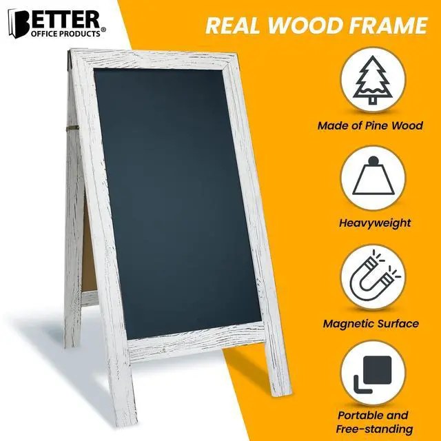 Alt view image 5 of 6 - Magnetic A-Frame Chalkboard Sign, Extra Large 20" x 40", Standing Chalkboard Easel, with Chalk Marker + Chalk & Eraser, Sandwich Board Outdoor Sidewalk Sign,(Whitewash)