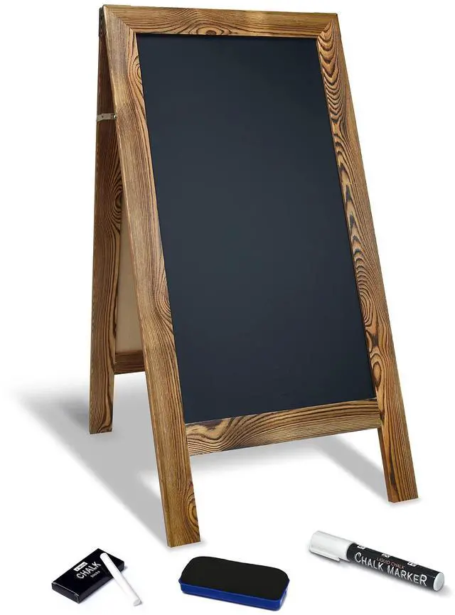 Main image of Magnetic A-Frame Chalkboard Sign, Extra Large 20" x 40", Standing Chalkboard Easel, with Chalk Marker + Chalk & Eraser, Sandwich Board Outdoor Sidewalk Sign,(Rustic Brown)