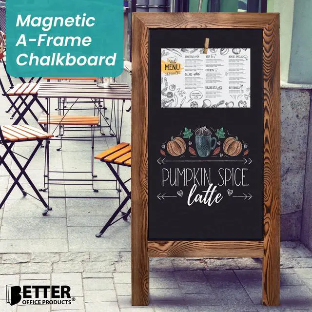 Alt view image 2 of 6 - Magnetic A-Frame Chalkboard Sign, Extra Large 20" x 40", Standing Chalkboard Easel, with Chalk Marker + Chalk & Eraser, Sandwich Board Outdoor Sidewalk Sign,(Rustic Brown)