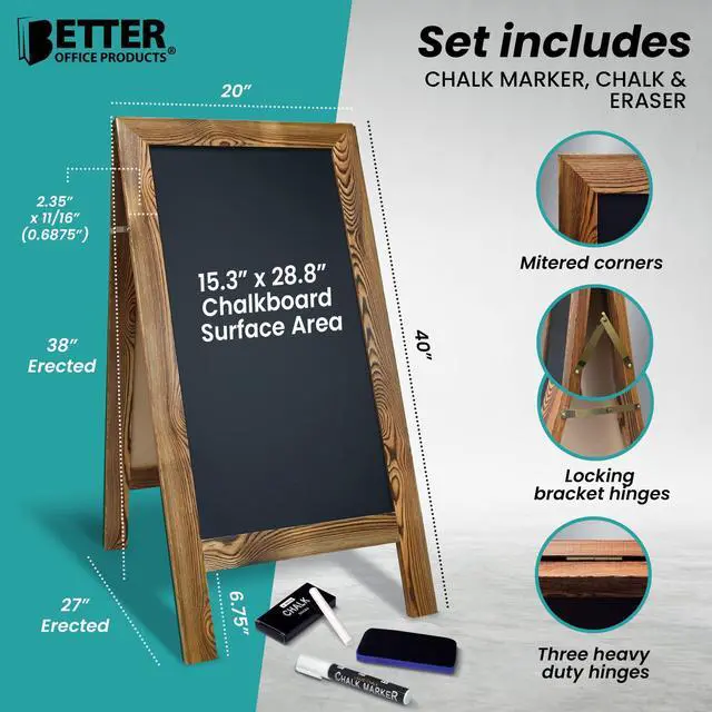 Alt view image 3 of 6 - Magnetic A-Frame Chalkboard Sign, Extra Large 20" x 40", Standing Chalkboard Easel, with Chalk Marker + Chalk & Eraser, Sandwich Board Outdoor Sidewalk Sign,(Rustic Brown)