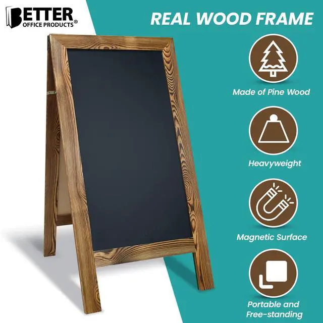 Alt view image 5 of 6 - Magnetic A-Frame Chalkboard Sign, Extra Large 20" x 40", Standing Chalkboard Easel, with Chalk Marker + Chalk & Eraser, Sandwich Board Outdoor Sidewalk Sign,(Rustic Brown)
