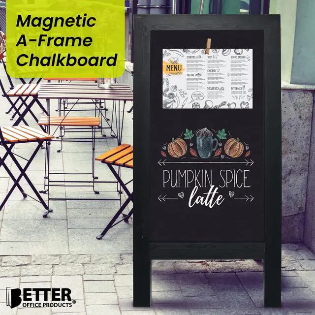 Alt view image 2 of 6 - Magnetic A-Frame Chalkboard Sign, Extra Large 20" x 40", Standing Chalkboard Easel, with Chalk Marker + Chalk & Eraser, Sandwich Board Outdoor Sidewalk Sign,(Black)