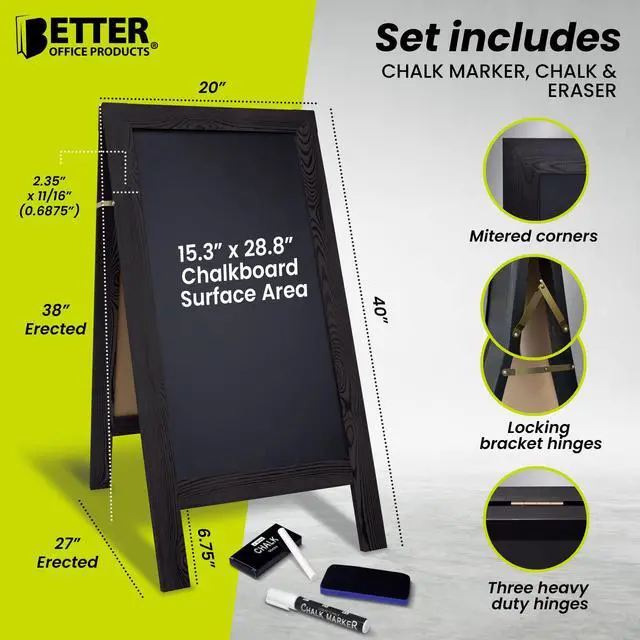 Alt view image 3 of 6 - Magnetic A-Frame Chalkboard Sign, Extra Large 20" x 40", Standing Chalkboard Easel, with Chalk Marker + Chalk & Eraser, Sandwich Board Outdoor Sidewalk Sign,(Black)