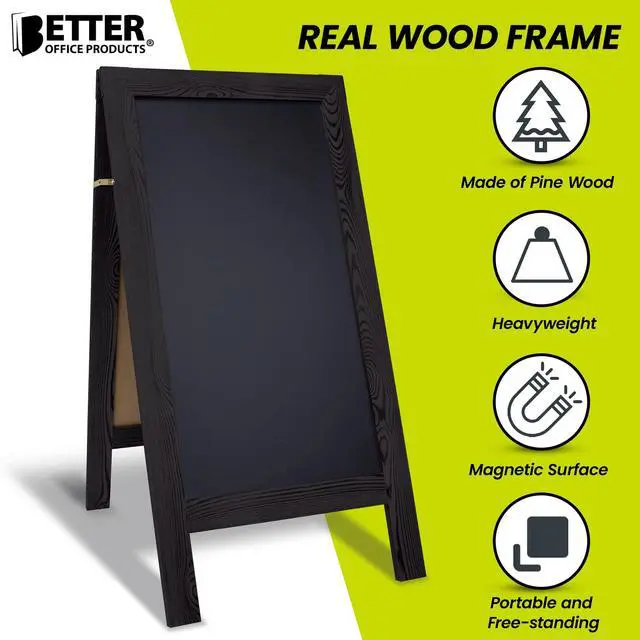 Alt view image 5 of 6 - Magnetic A-Frame Chalkboard Sign, Extra Large 20" x 40", Standing Chalkboard Easel, with Chalk Marker + Chalk & Eraser, Sandwich Board Outdoor Sidewalk Sign,(Black)