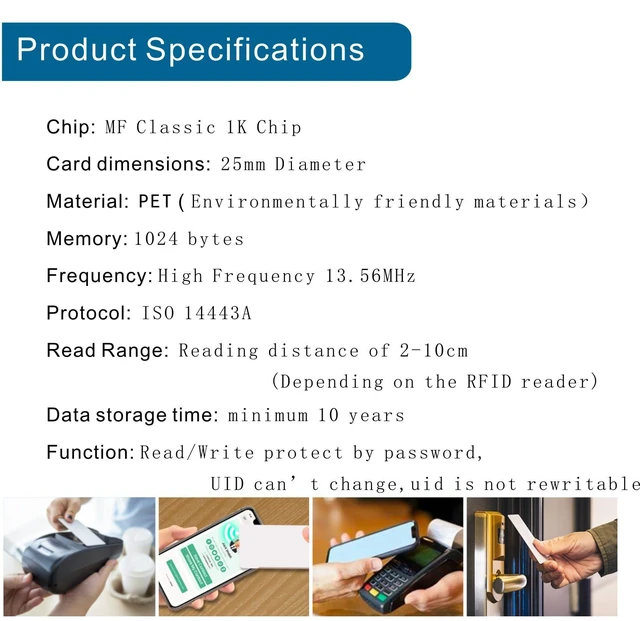 Alt view image 5 of 6 - 1000 pcs MF Classic 1k NFC Tag Stickers 13.56mhz RFID Sticker iso 14443a RFID Sticker MF 1k S50 RFID Self-Adhesive 1 inch Round