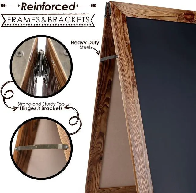 Alt view image 5 of 6 - Magnetic Chalkboard Sign, Sandwich Board, Brown, 40 x 20 in | 4 Chalk Sticks, 2 Markers & Eraser, Locking Hinges, Slip Resistant Feet, Sidewalk Sign, Sandwich Board Sign, Menu Board