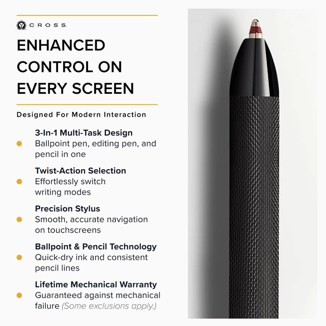 Alt view image 4 of 6 - Tech3+ Refillable Multi-Function Ballpoint Pen with Stylus, Medium Ballpen and Pencil, Includes Premium Gift Box - Brushed Black