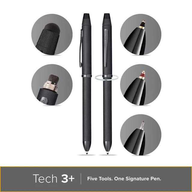 Alt view image 6 of 6 - Tech3+ Refillable Multi-Function Ballpoint Pen with Stylus, Medium Ballpen and Pencil, Includes Premium Gift Box - Brushed Black